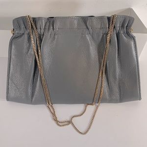 Ande Leather Adjustable Gold Chain Link Grey Pleated Trim Small Handbag Purse